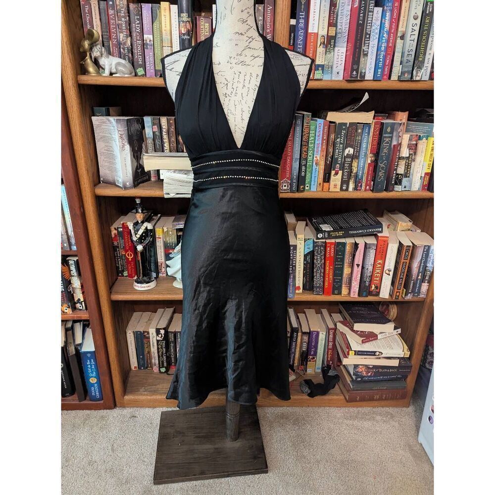 Nina Canacci Women's Size 4 Black 100% Silk Midi Dress Prom Gown Sleeveless